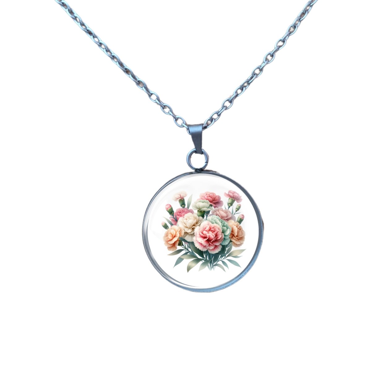 Spring flower glass cabochon pendant necklace