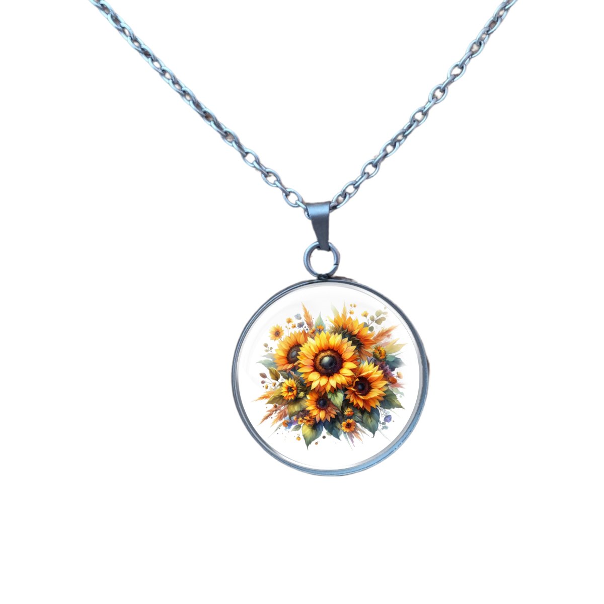 Spring flower glass cabochon pendant necklace