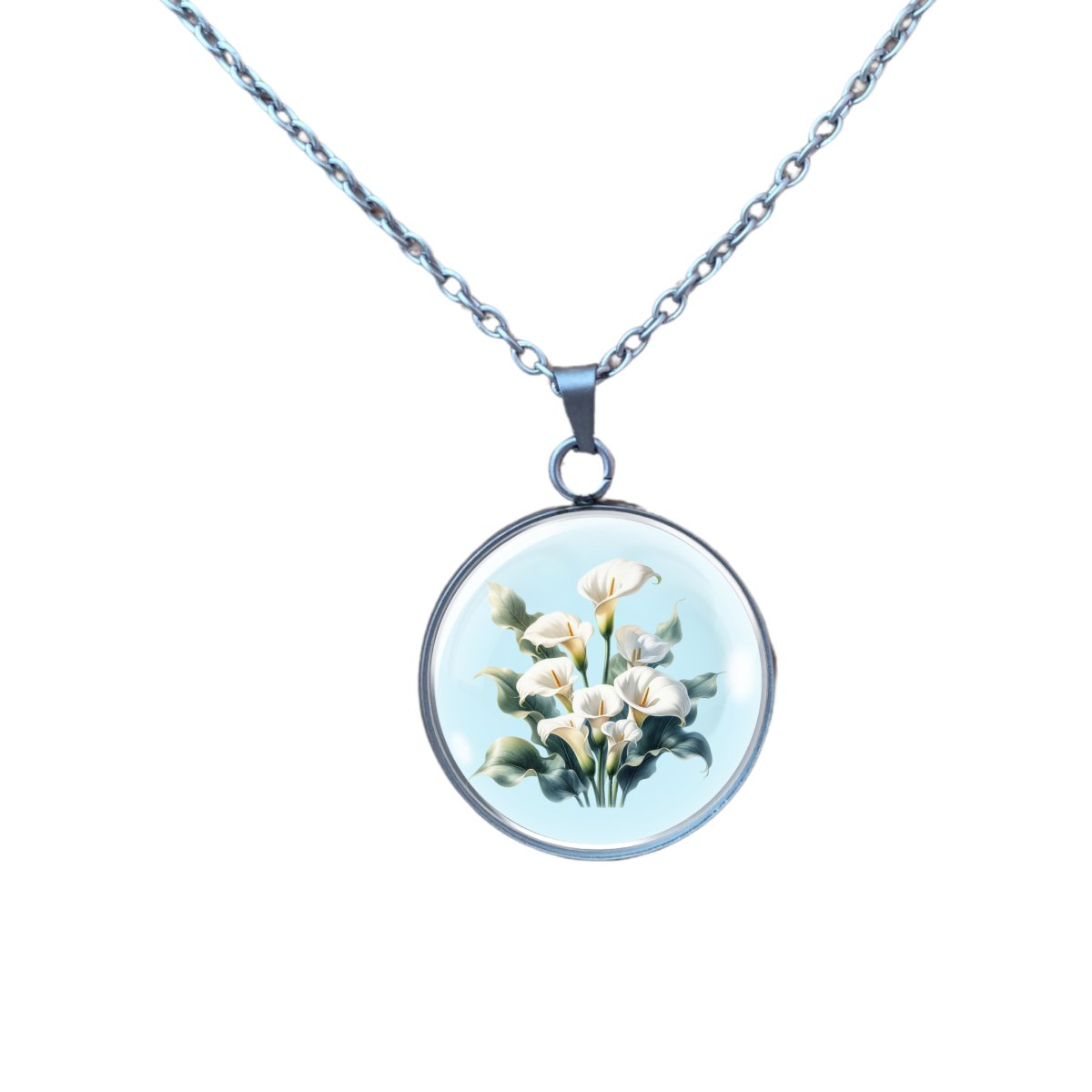 Spring flower glass cabochon pendant necklace