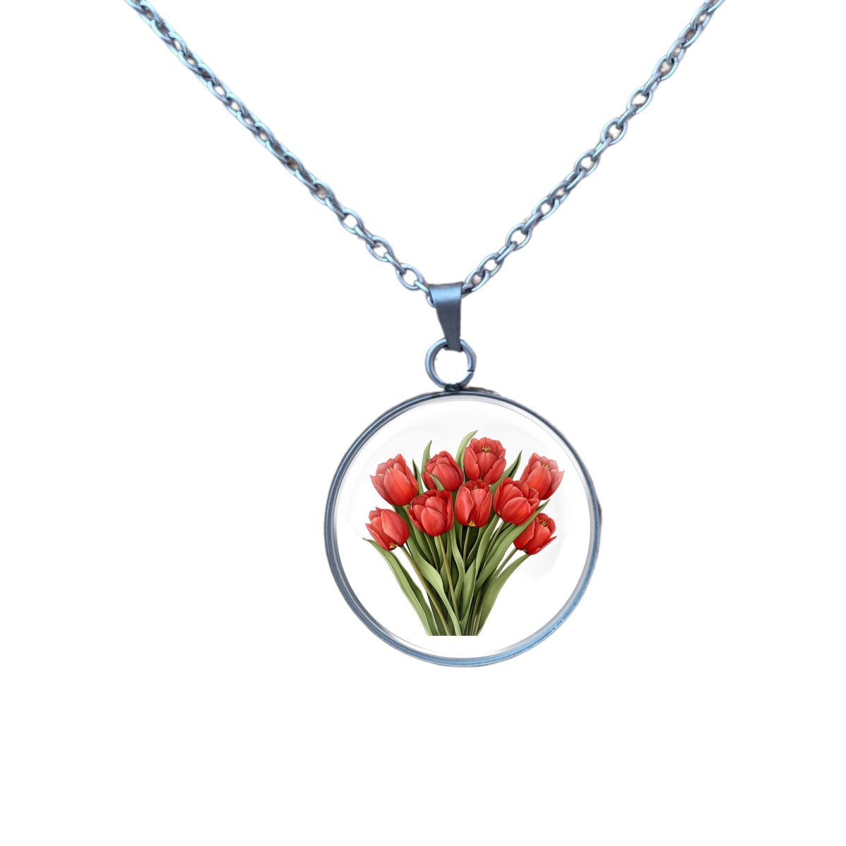 Spring flower glass cabochon pendant necklace