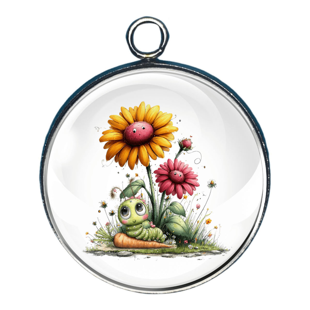 Charm of a caterpillar, flowers, and grass