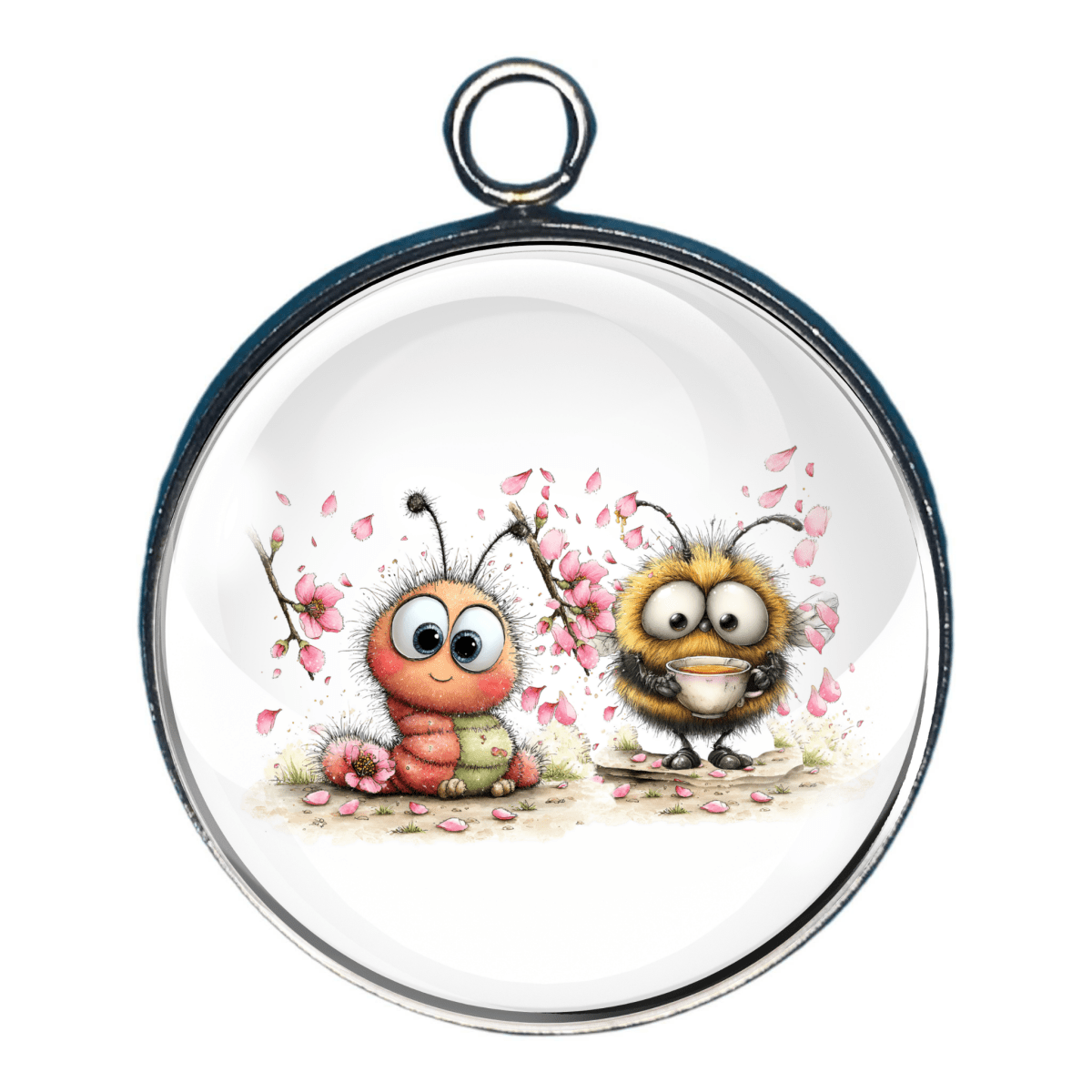 Charm of a caterpillar with a bee sipping tea with honey.  