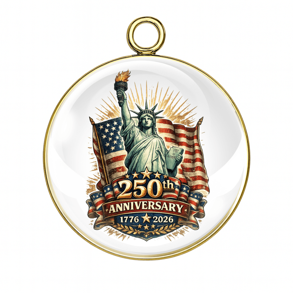 Ornament with Statue of Liberty and American flag, celebrating 250th Anniversary 1776-2026.