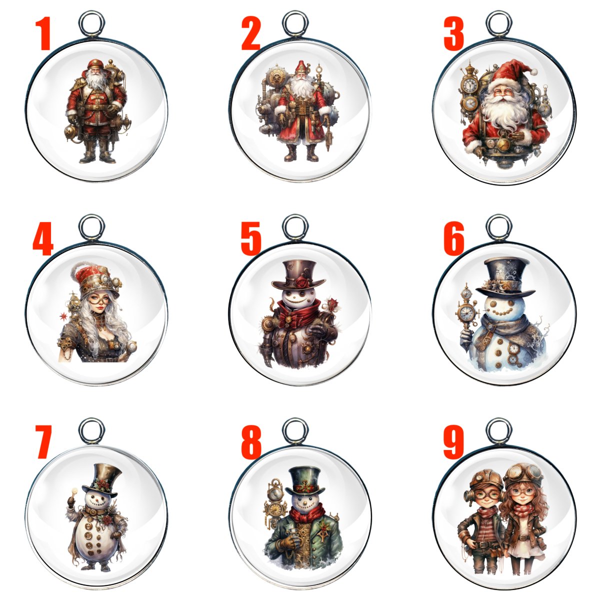 9 steampunk glass cabochon charms