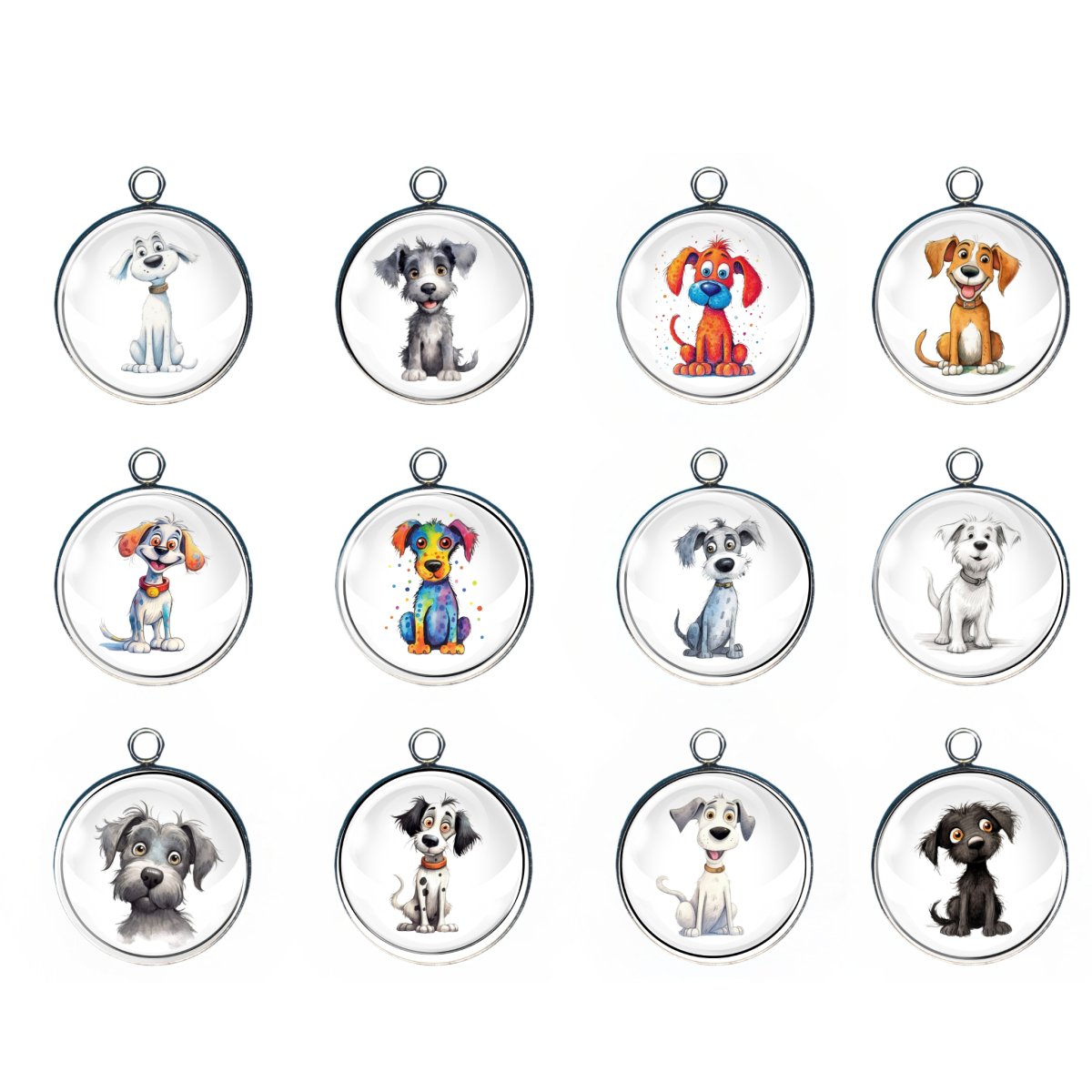 Group of 12 charms of story book cartoon dogs