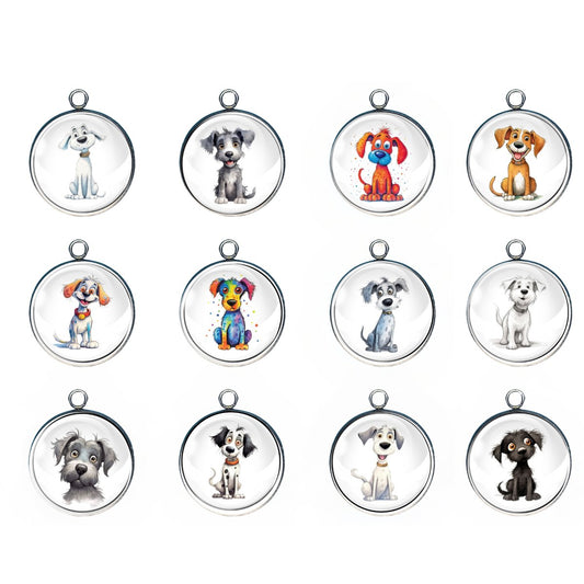 Group of 12 charms of story book cartoon dogs