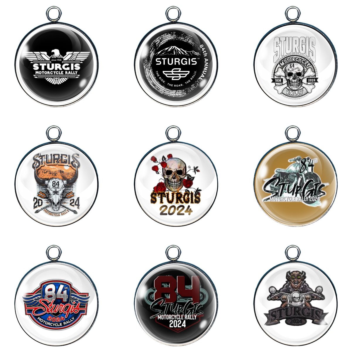 9 Sturgis rally 2024 glass cabochon charms