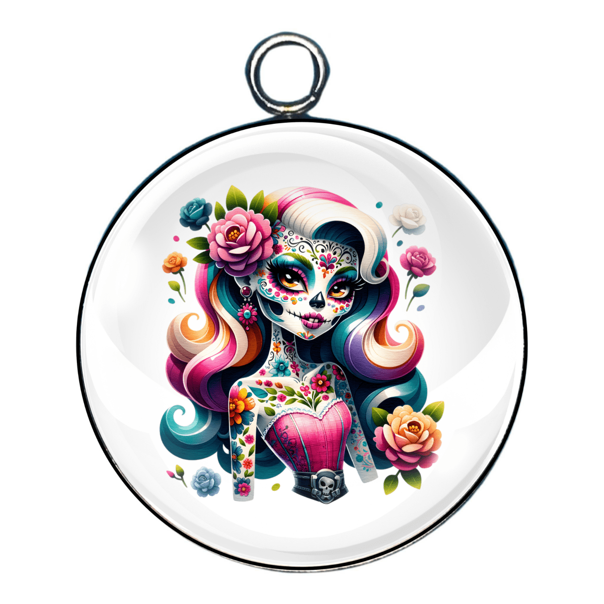 sugar skull girl glass cabochon charm