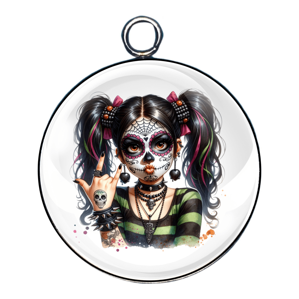 sugar skull girl glass cabochon charm