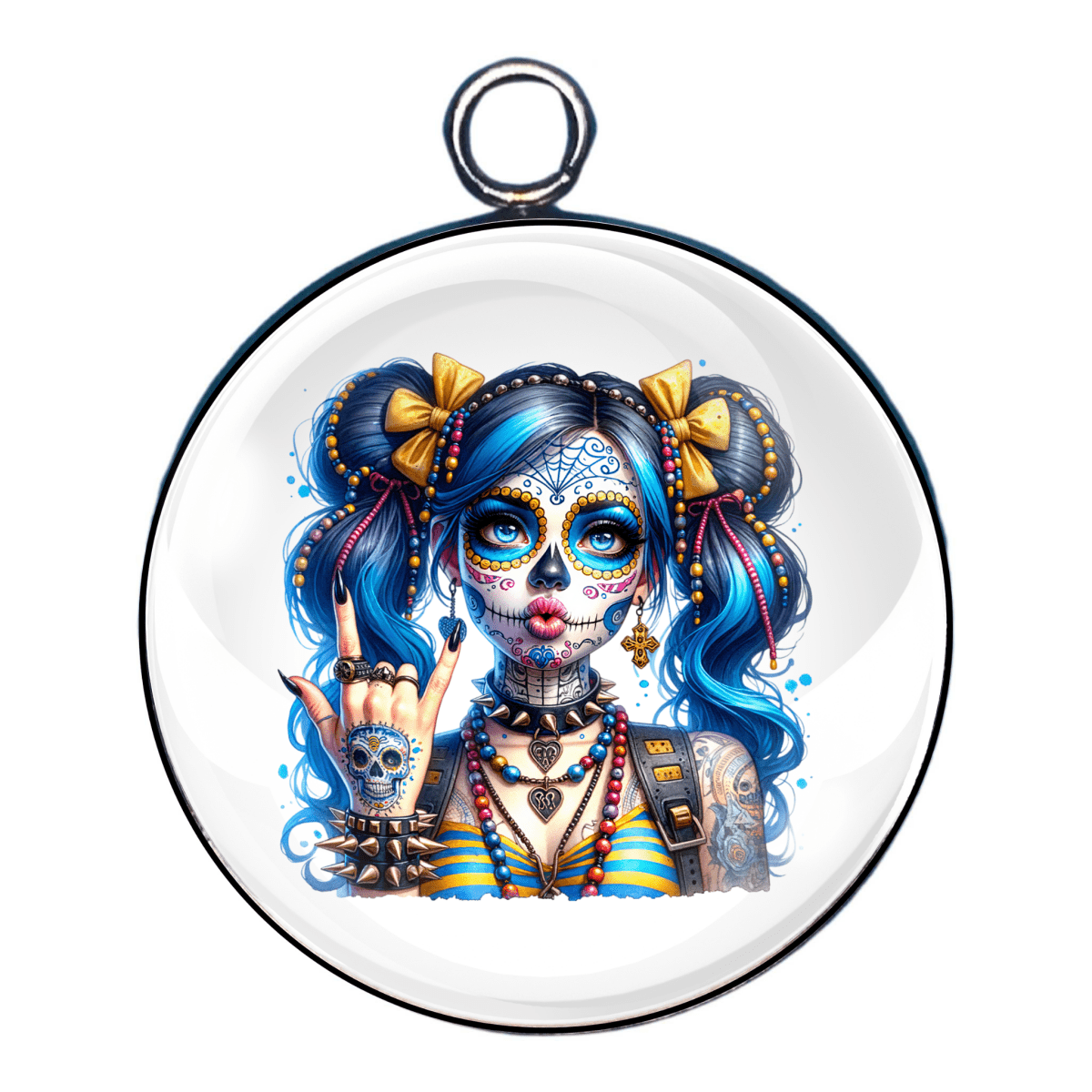 sugar skull girl glass cabochon charm