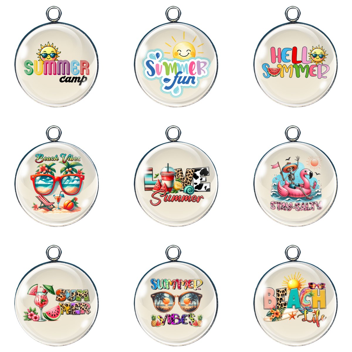 9 summer fun glass cabochon charms