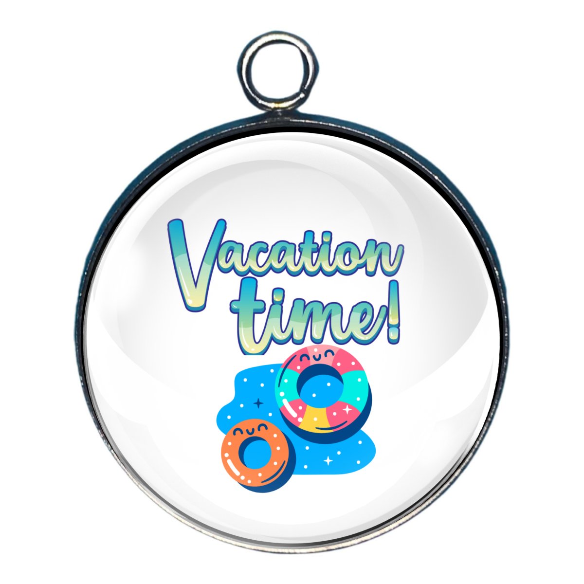 charm with water and two floaties and the words ' vacation time'