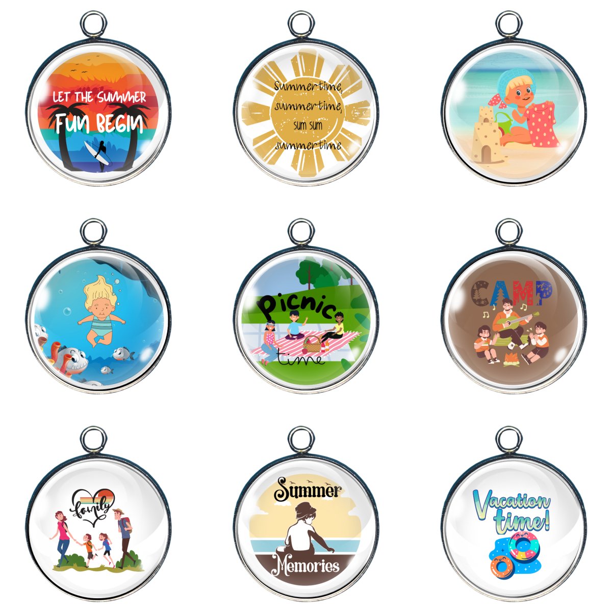 Group of 9 charms celebrating kids and summer