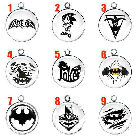 9 super hero themed glass cabochon charms