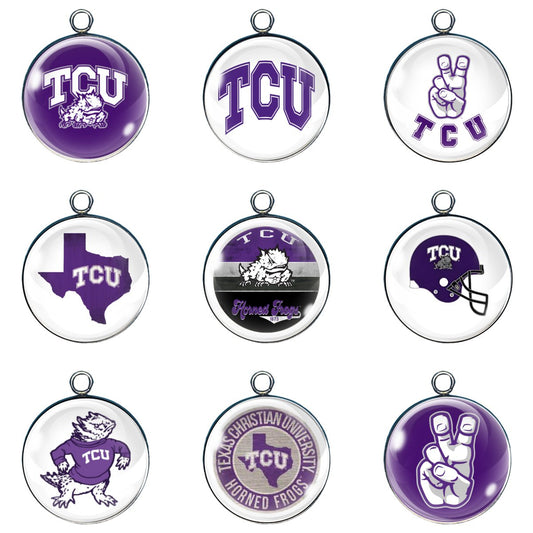 9 TCU Glass cabochon charms