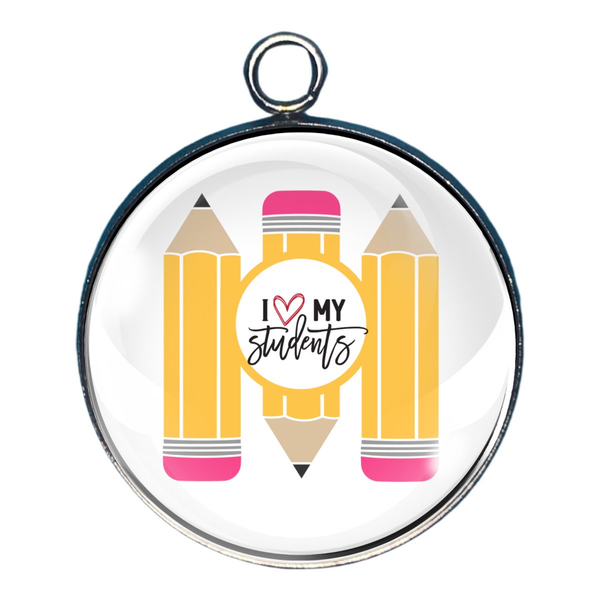 charm  featuring 3 pencils and the words 'i heart my students'