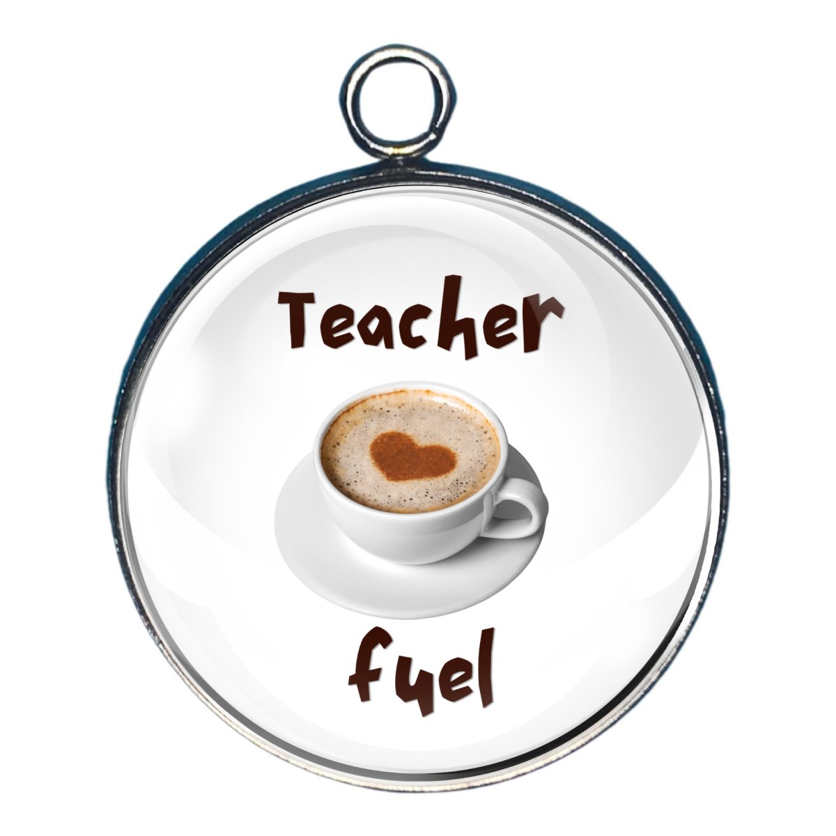 charm with a coffee cup and the wording 'teacher fuel'