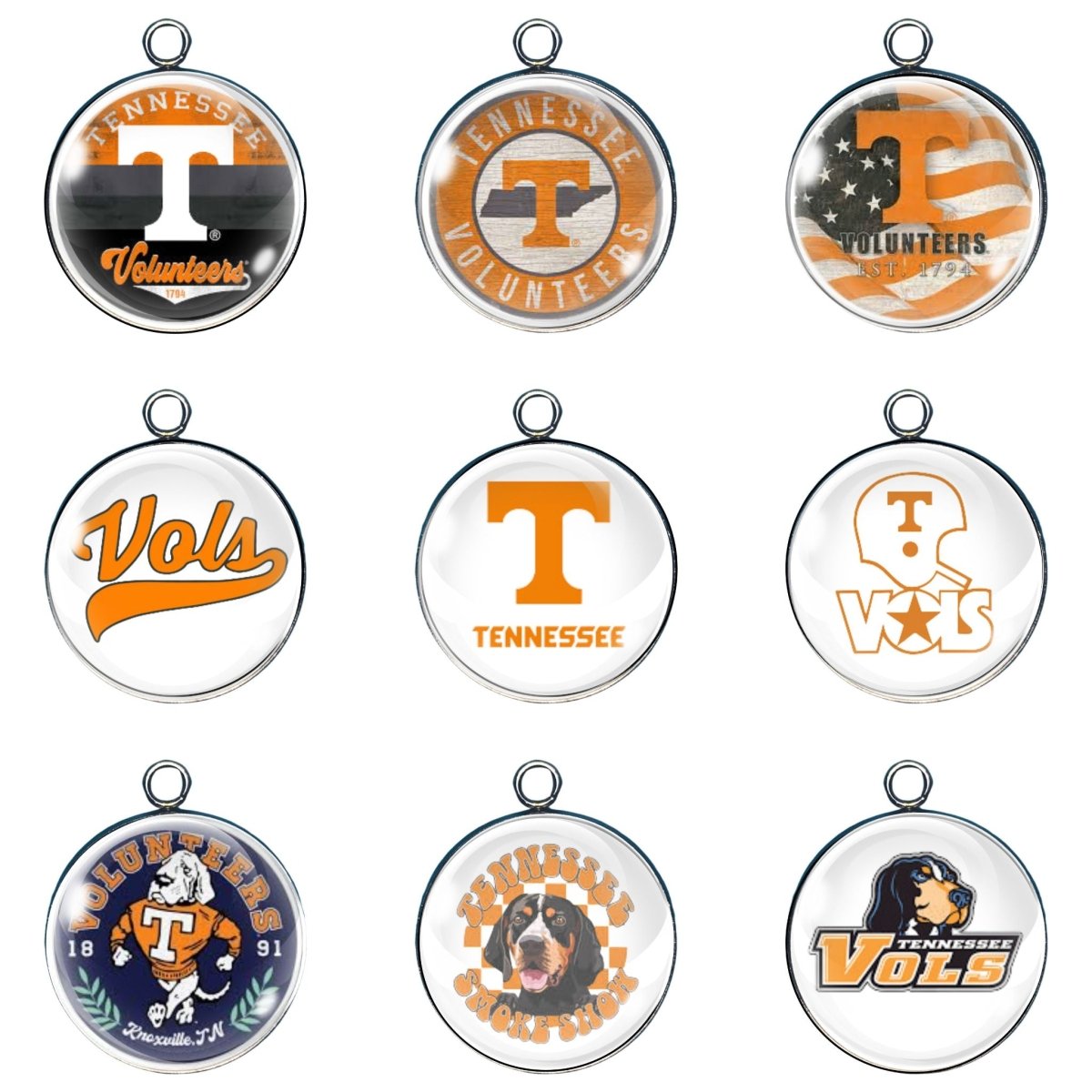 9 Tennessee Volunteers glass cabochon charms