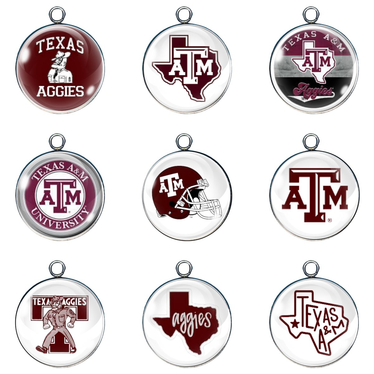 9 Texas A&M glass cabochon charms