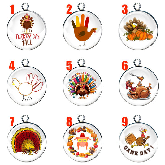 9 thanksgiving turkey glass cabochon charms