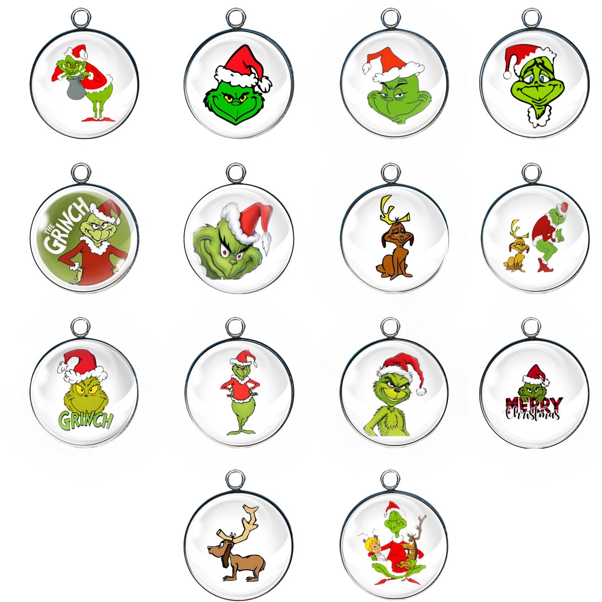 14 grinch glass cabochon charms