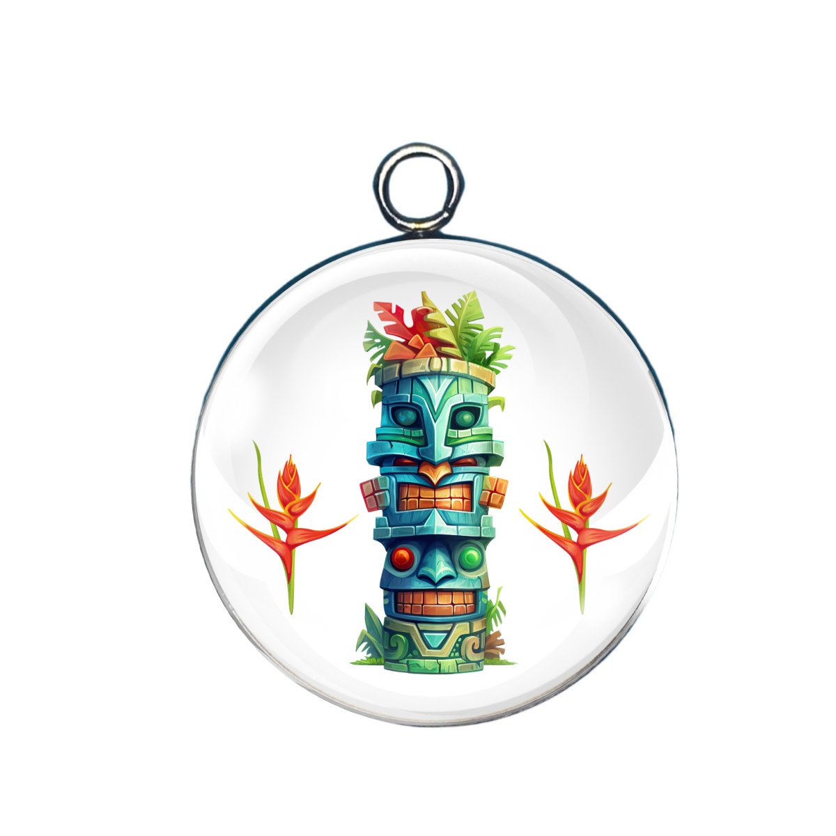 Tiki totem glass cabochon charm