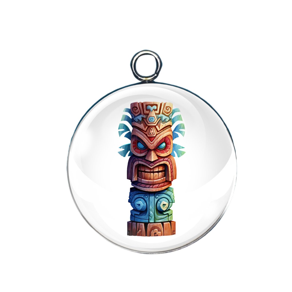 Tiki totem glass cabochon charm