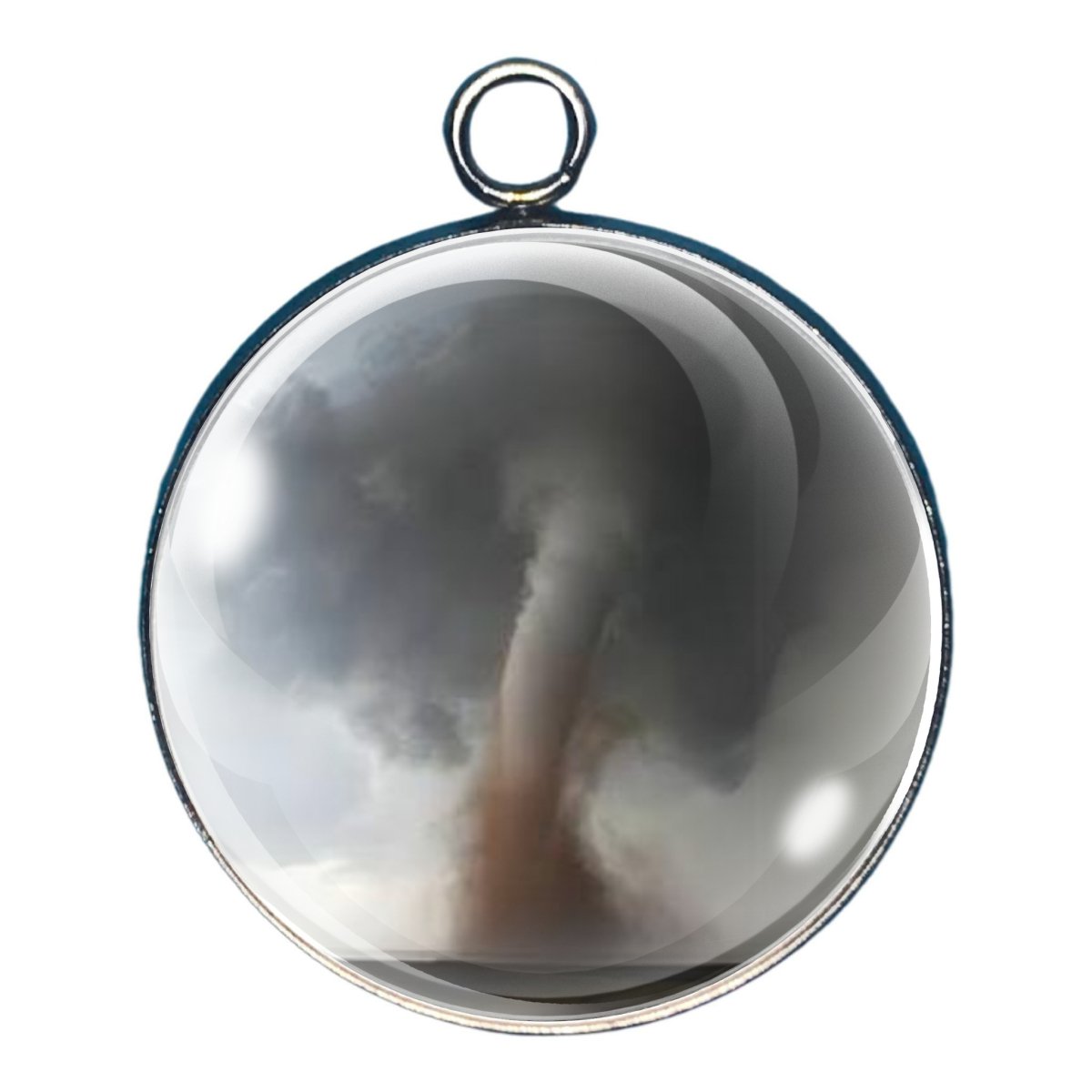 charm depicting a large tornado 