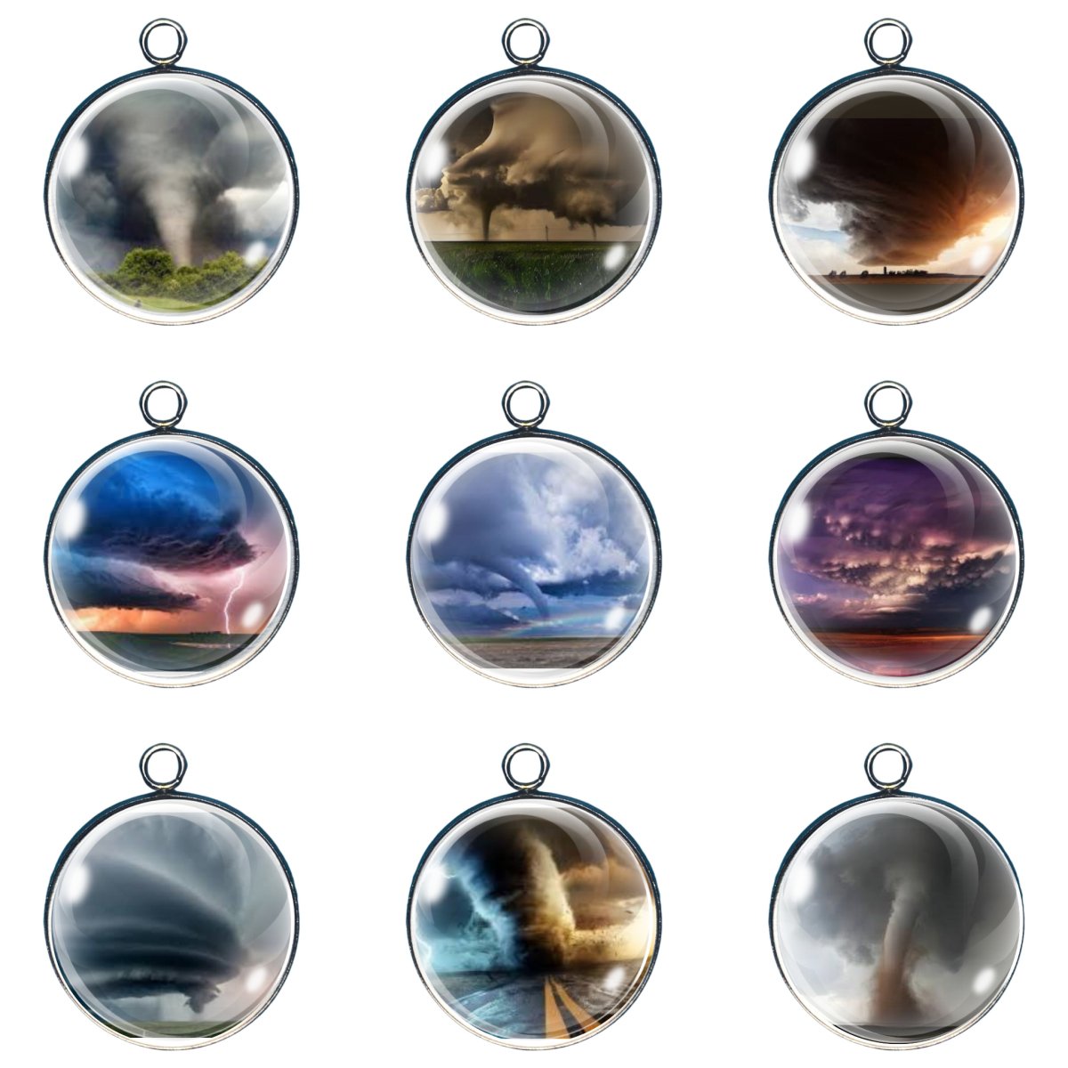 group of 9 charms depicting tornados