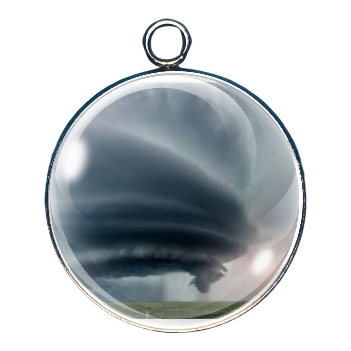 charm depicting a huge storm front with a funnel cloud