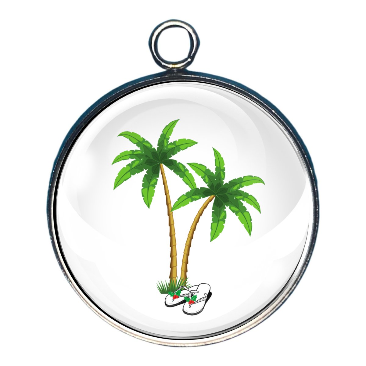 Charm depicting two palm trees with sandles decorate dwith holly berries