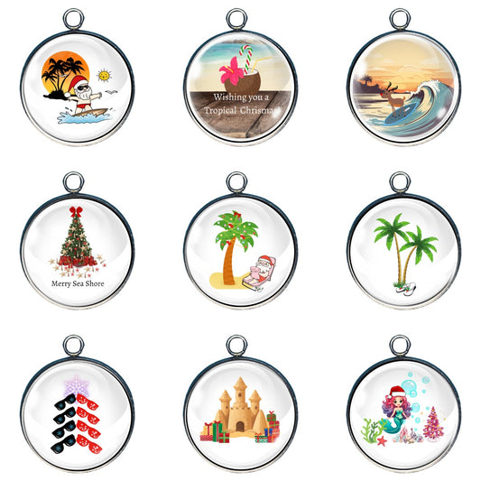 Group of 9 charms depicting tropical and beachy charms for christmas