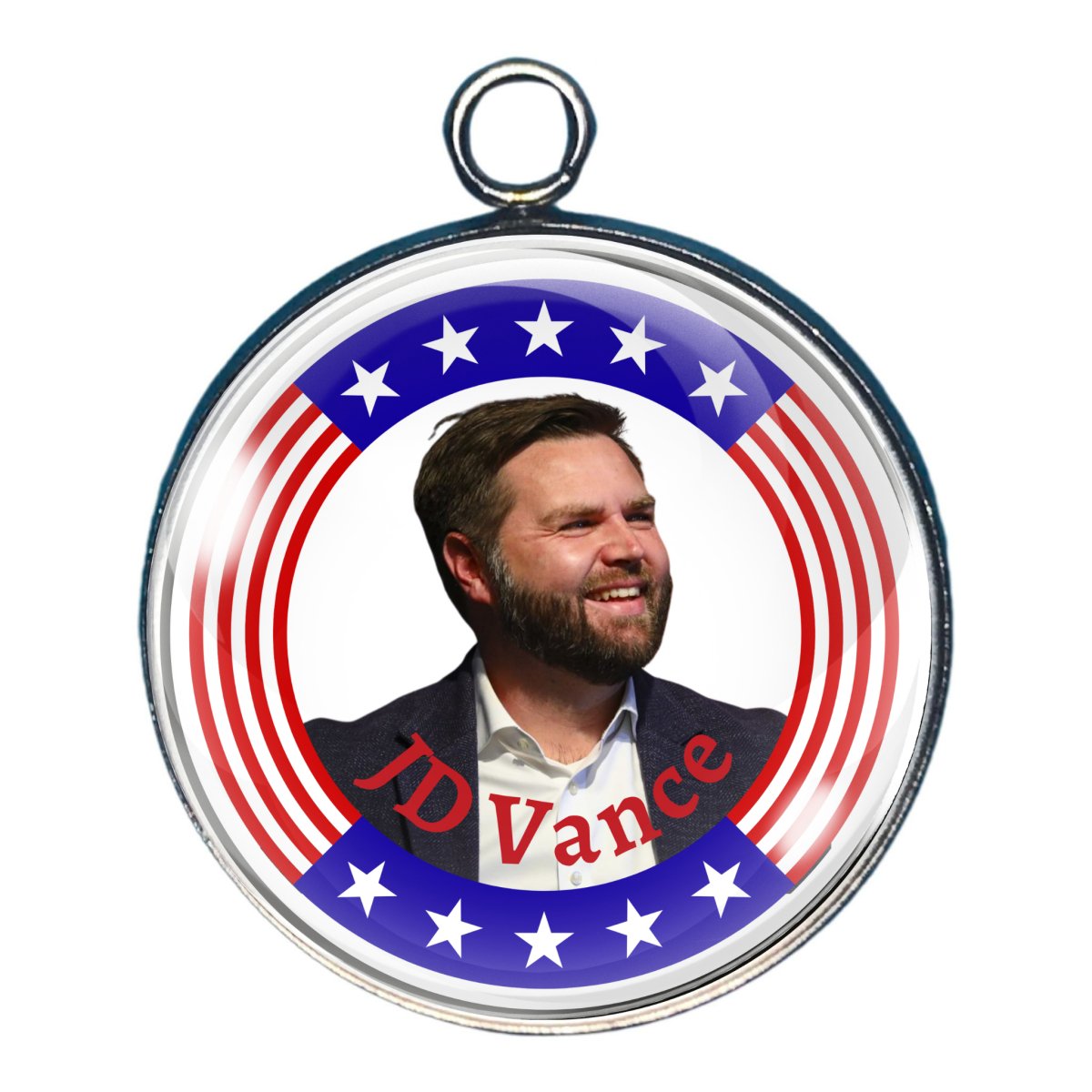 Charm of JD Vance with a red white and blue border