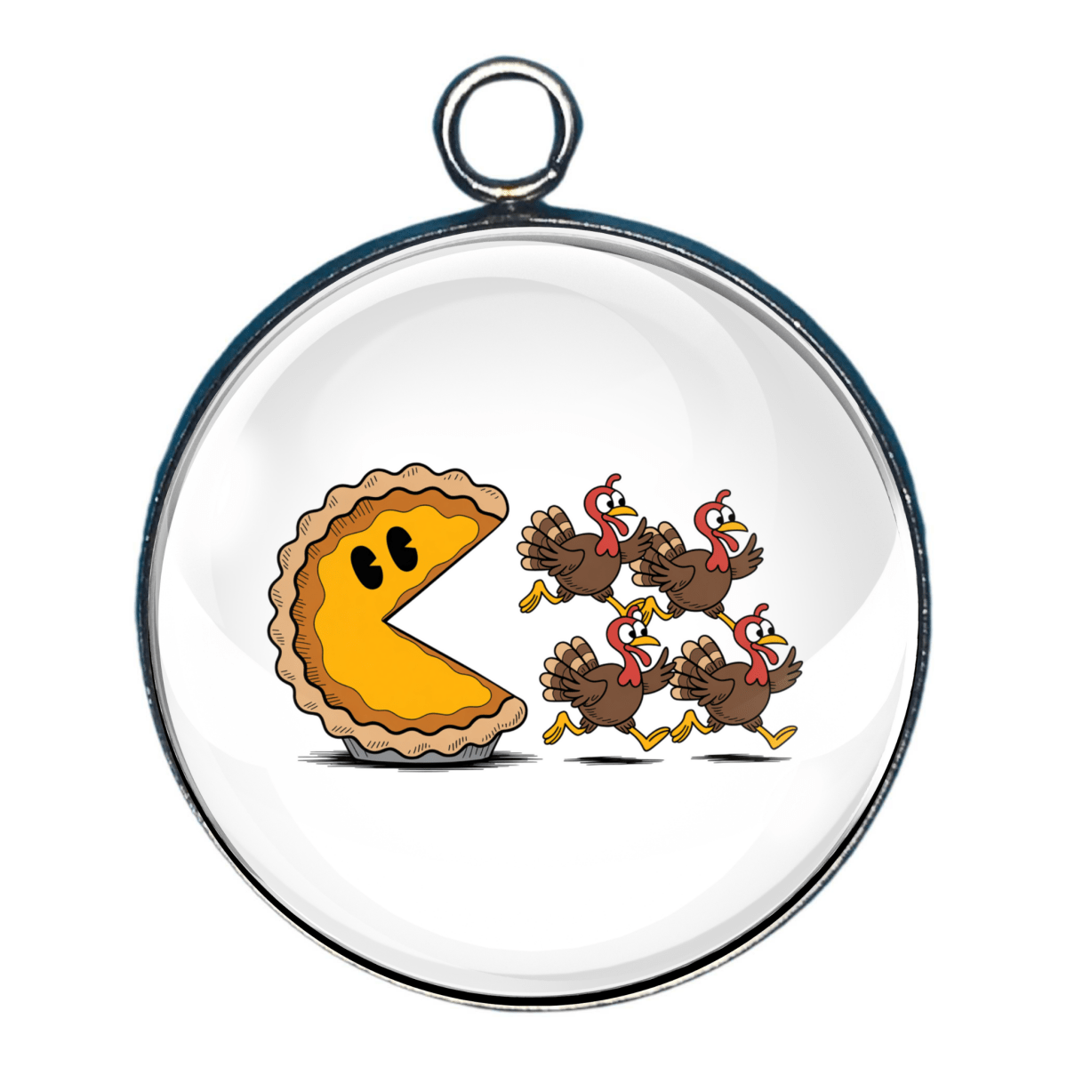 Pumpkin Pie chasing turkeys (Pacman style) Funny Thanksgiving charm