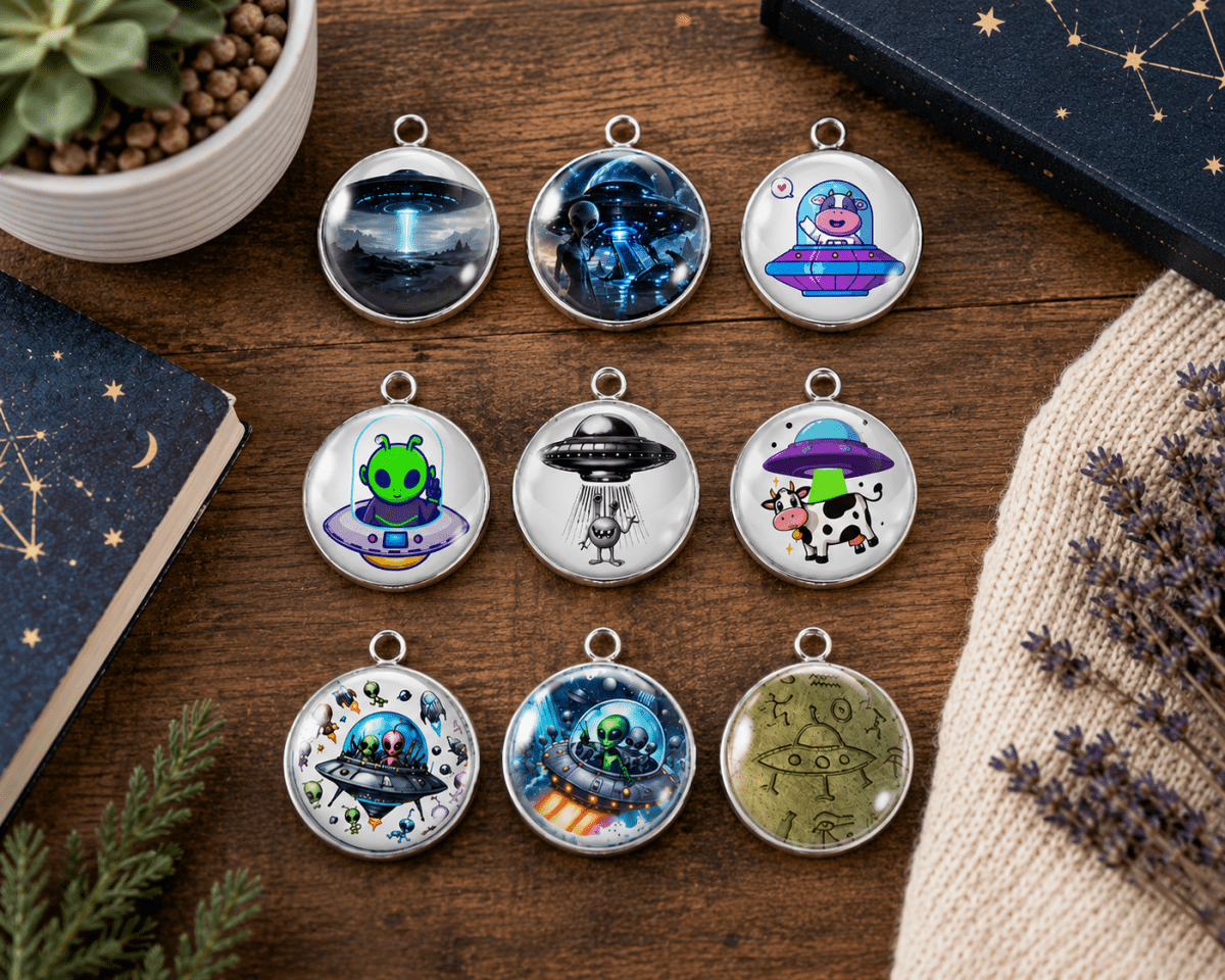 UFO'S & Aliens Glass Cabochon Charms –  Extraterrestrial Charm Pendants for Crafts & Jewelry