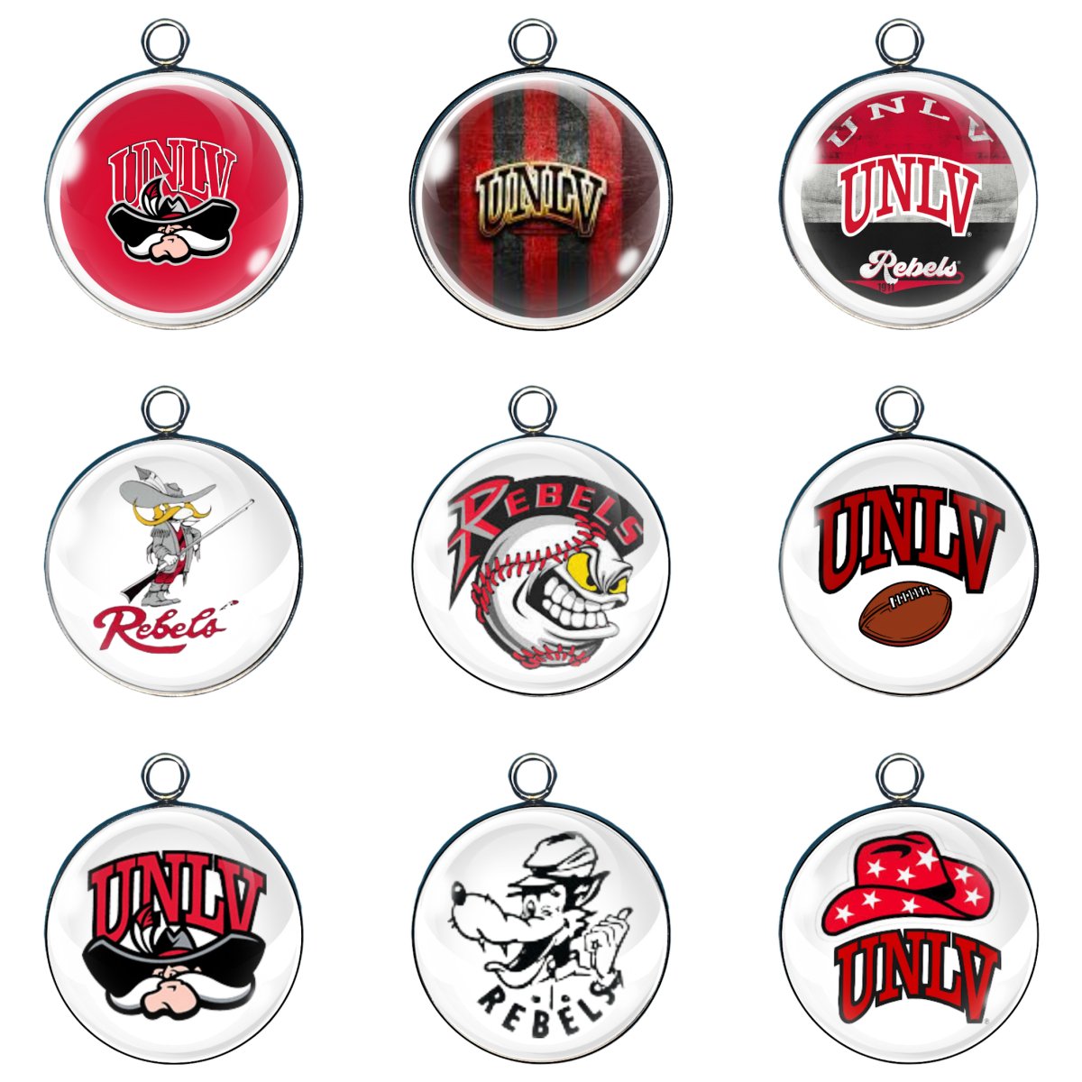 9 UNLV Rebel glass cabochon charms