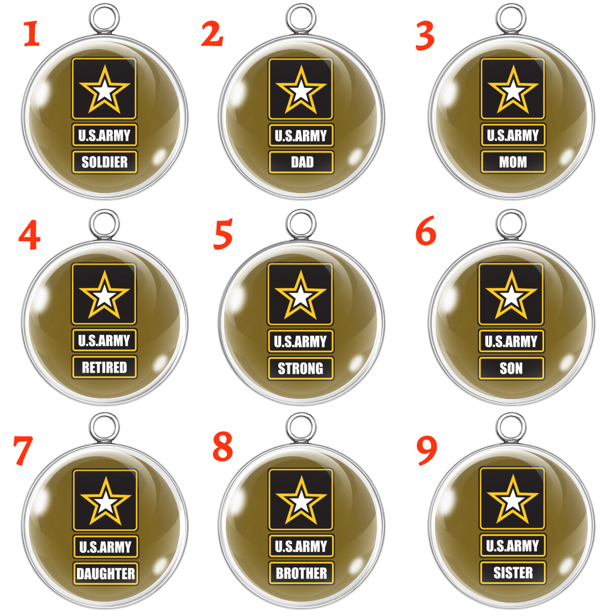 U.S. Army Strong Soldier & Family Glass Cabochon Charms – Military Jewelry Craft Pendants