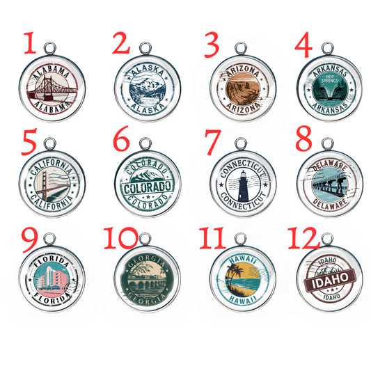 USA State Travel Charms, 50 Vintage State Stamp Collection Charms