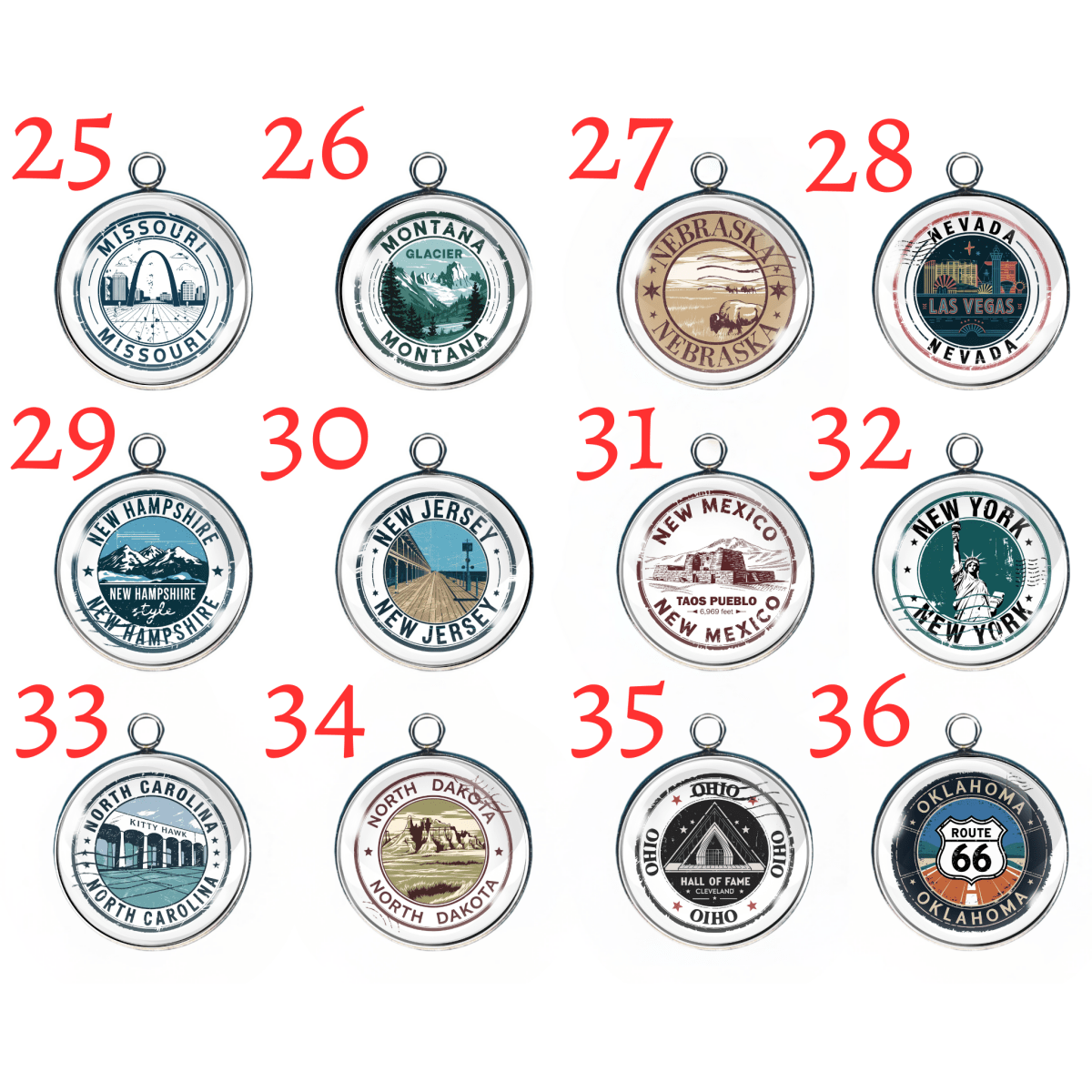 USA State Travel Charms, 50 Vintage State Stamp Collection Charms