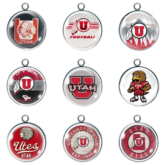 9 Utah Utes glass cabochon charms