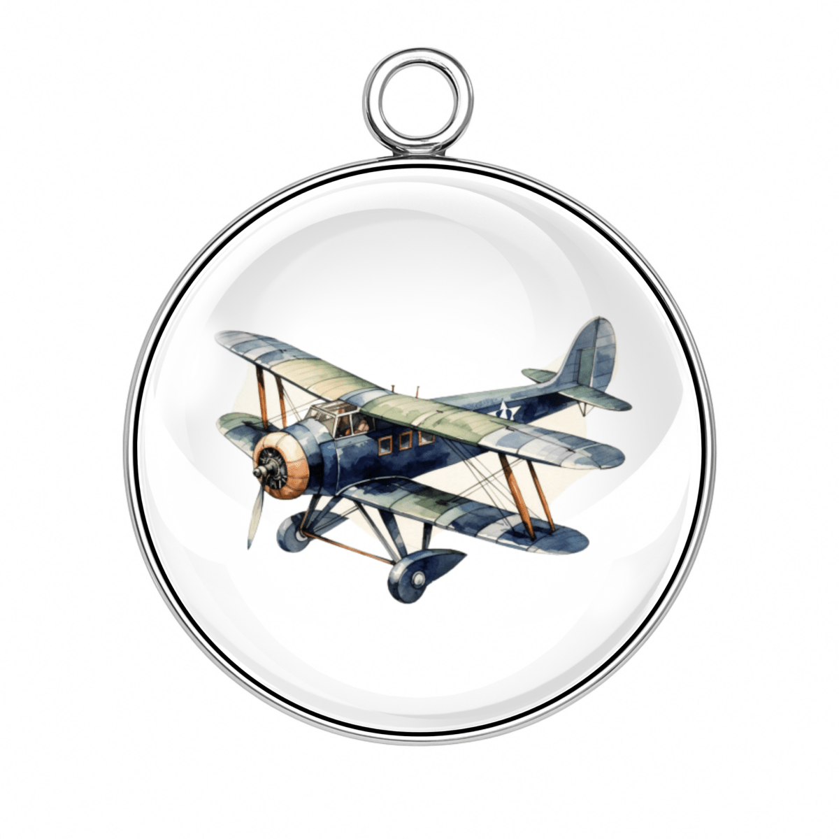 Style #4 – Dark blue military biplane with twin wings, flying right