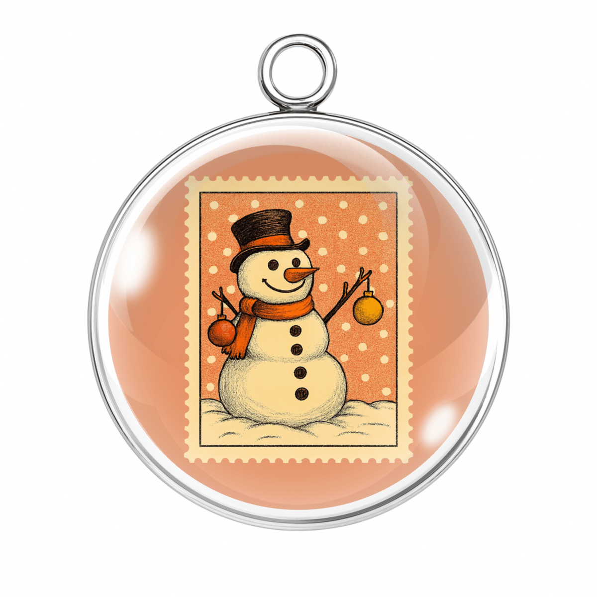 Vintage Snowman Christmas Stamp Charms – Glass Cabochon Pendants in Silver or Gold