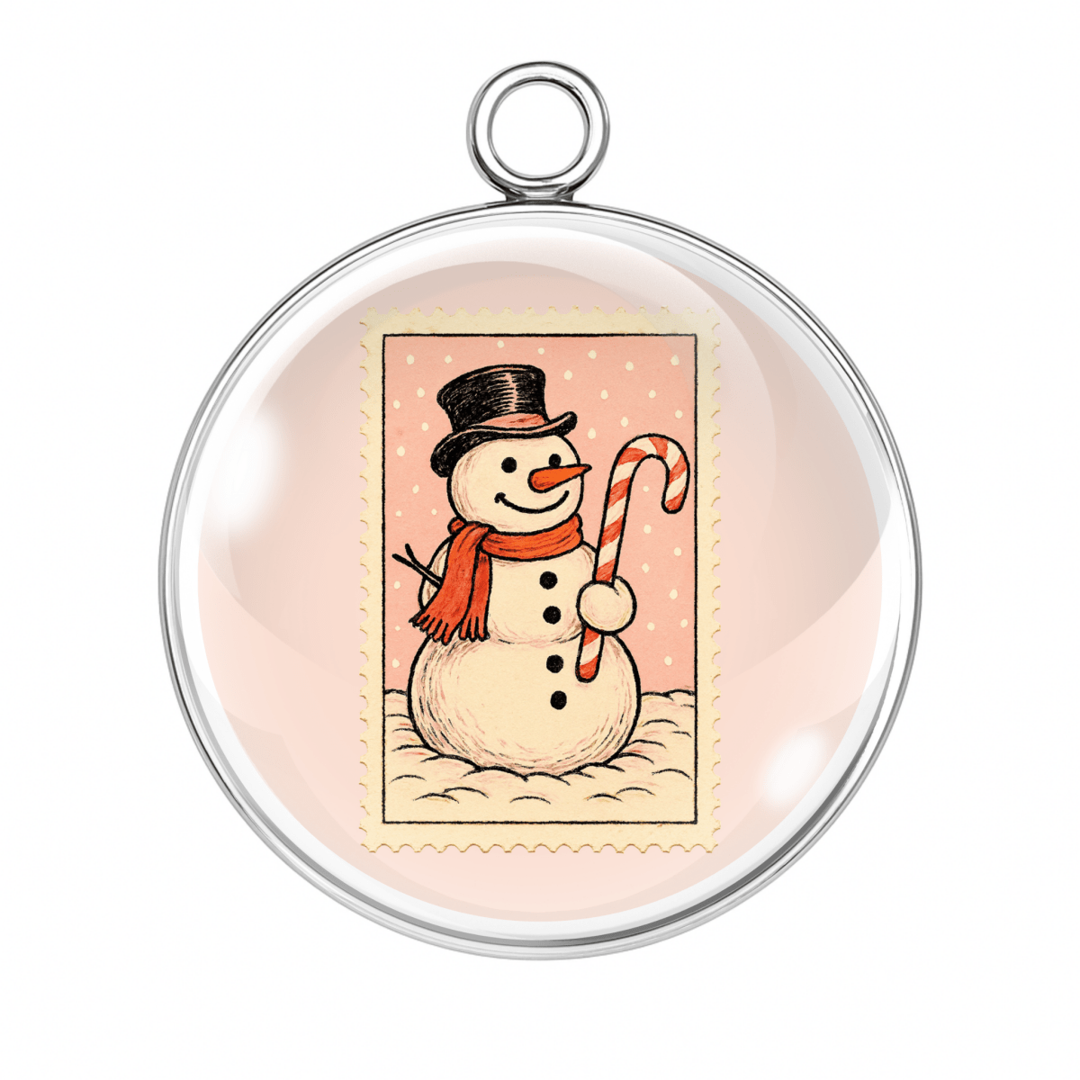 Vintage Snowman Christmas Stamp Charms – Glass Cabochon Pendants in Silver or Gold