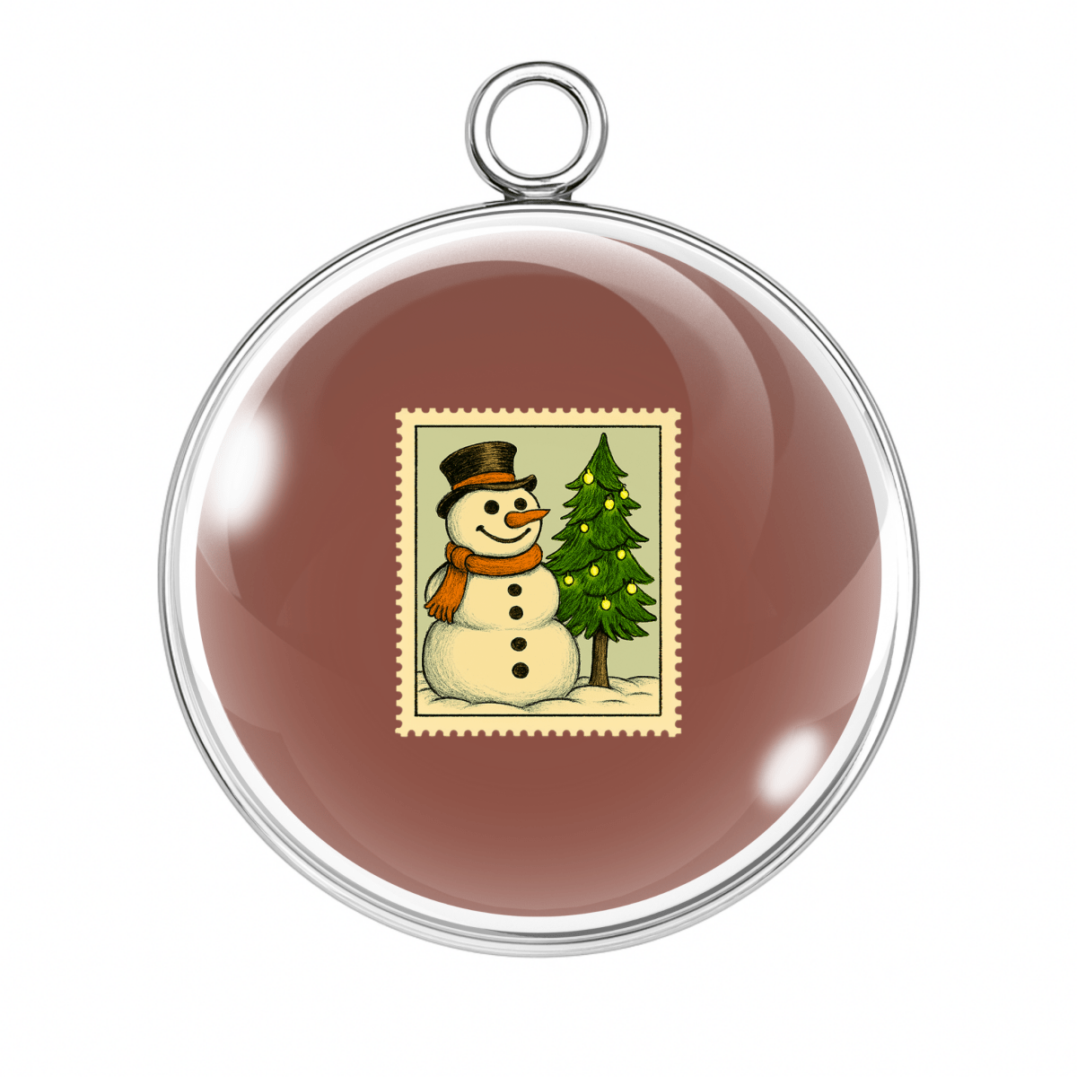 Vintage Snowman Christmas Stamp Charms – Glass Cabochon Pendants in Silver or Gold