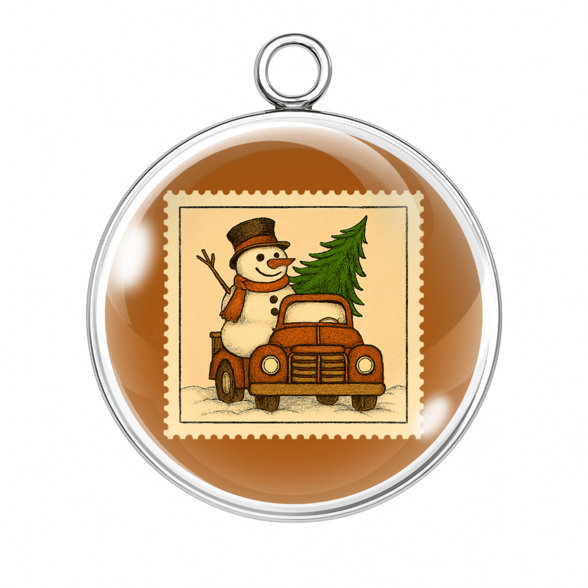 Vintage Snowman Christmas Stamp Charms – Glass Cabochon Pendants in Silver or Gold