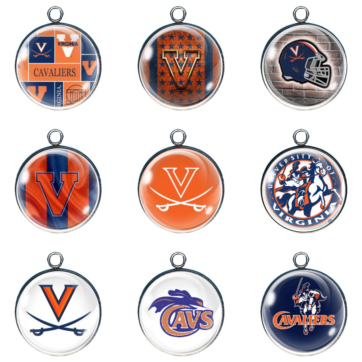 9 Virginia Cavaliers glass cabochon charms