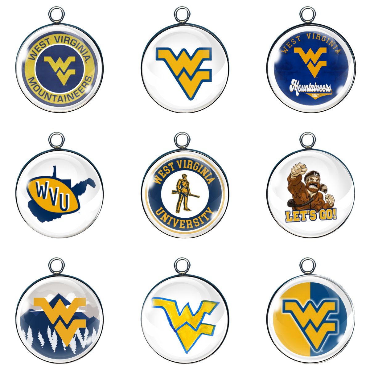 9 West Virgina Mountaineer Glass cabochon charms