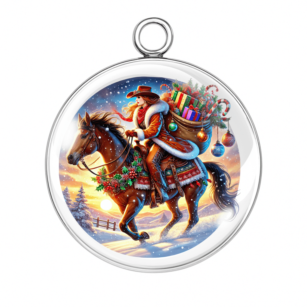 Cowboy on horse with gifts charm