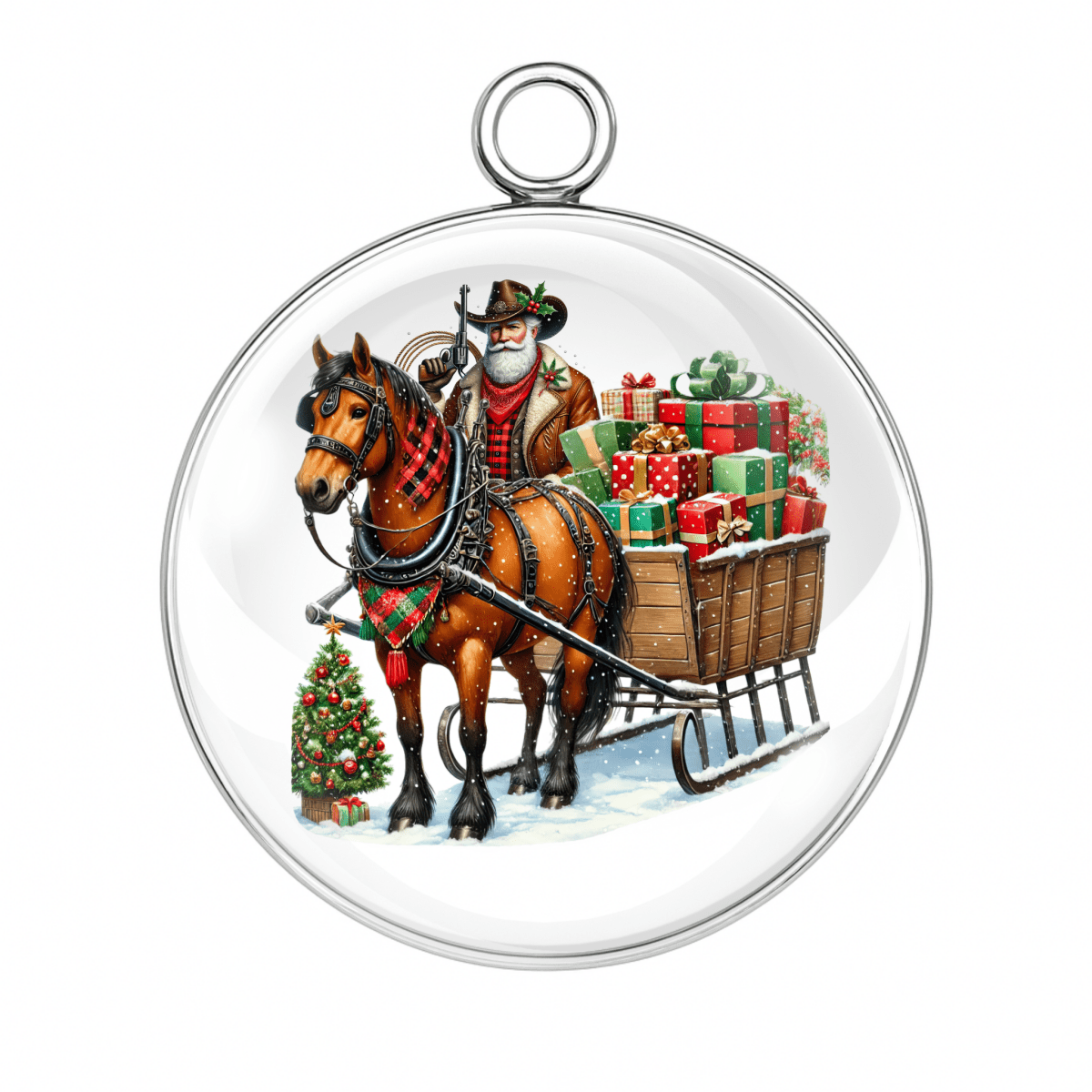 Horse pulling sleigh with Christmas gifts charm