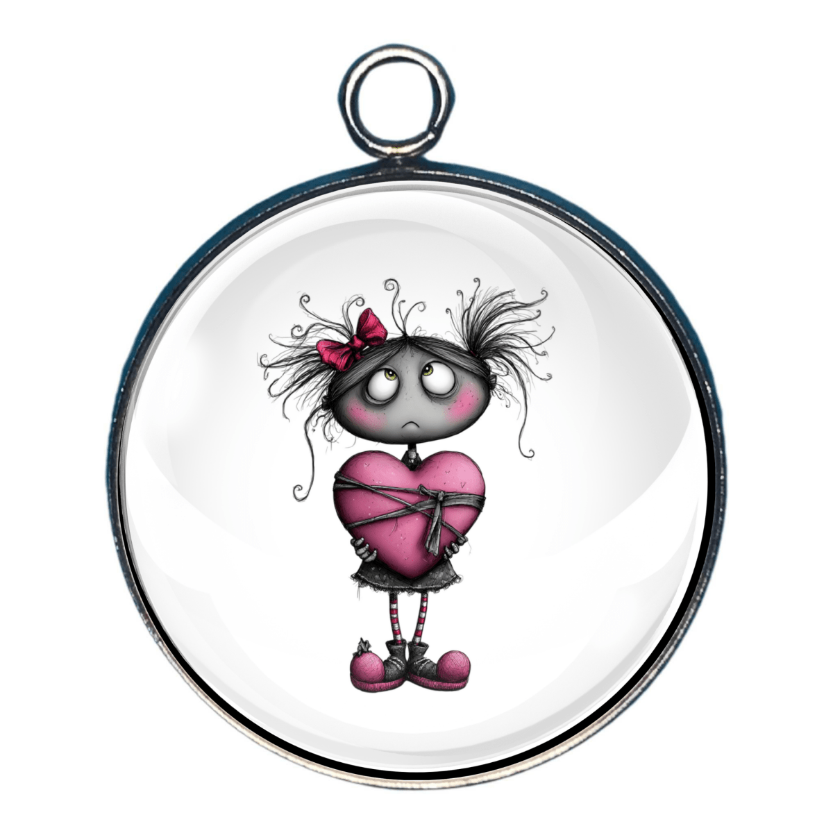 Charm of a cute character in pink with hearts